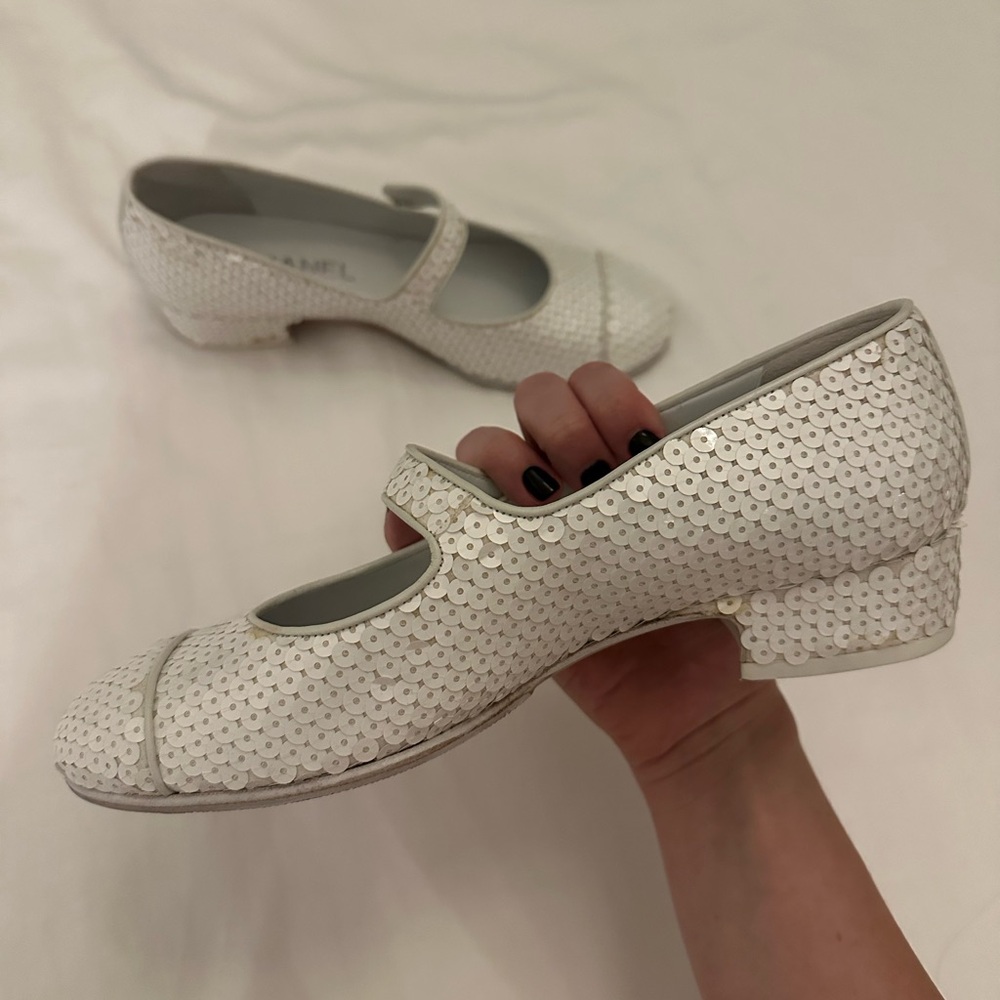 Chanel White Sequin Mary Janes - Picture 5 of 7